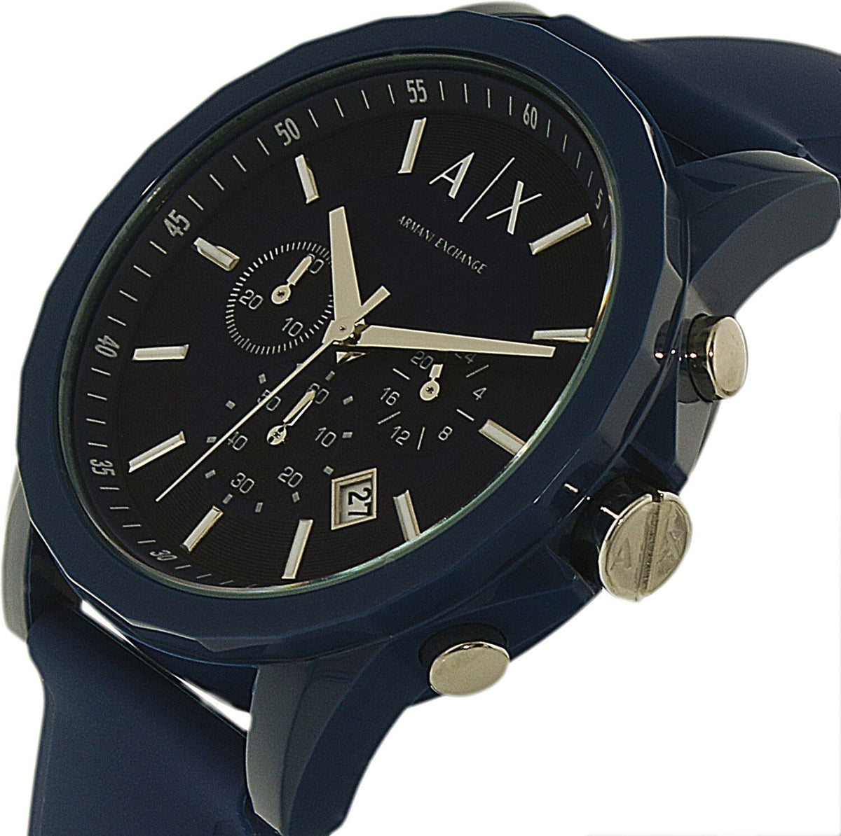 Men's Armani Exchange Outerbanks Chronograph Watch AX1327 – Blue Dial with Blue Silicone Strap